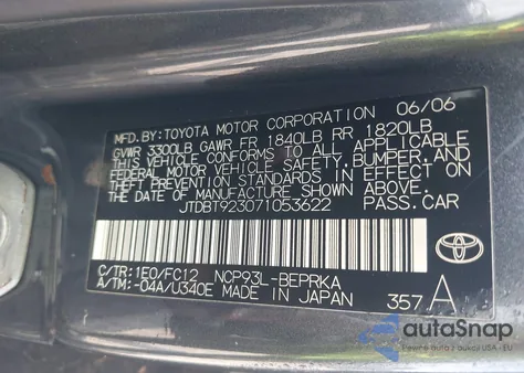 2007 Toyota Yaris z USA, uszkodzony, nr VIN JTDBT923071053622